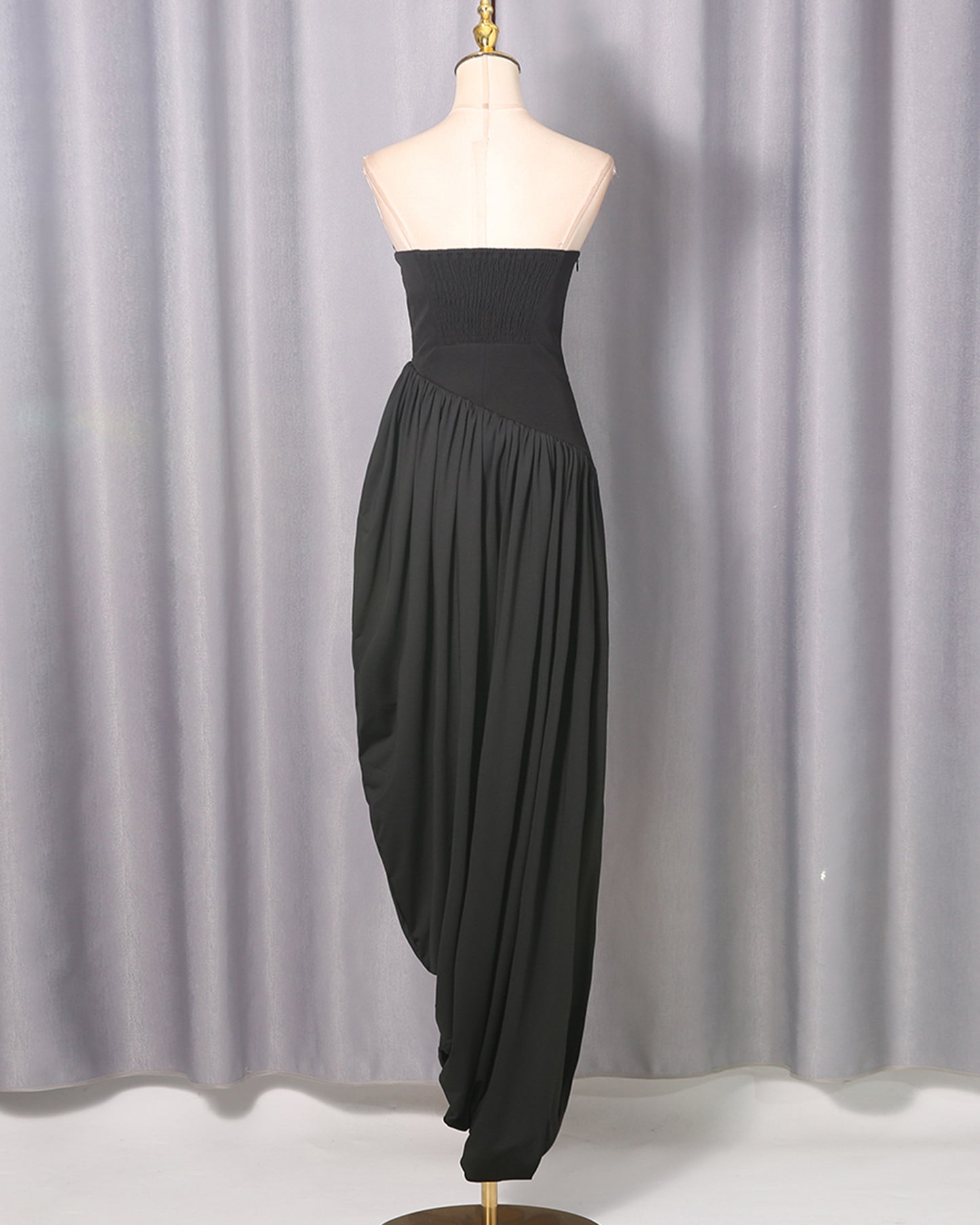 Black Strapless Asymmetric Maxi Dress