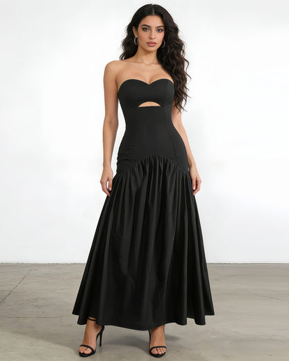 Black Strapless Cutout Ruched Maxi Dress