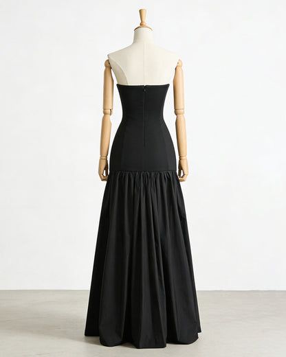 Black Strapless Cutout Ruched Maxi Dress