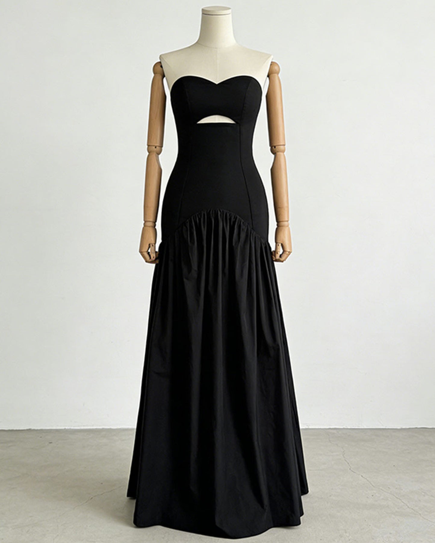 Black Strapless Cutout Ruched Maxi Dress