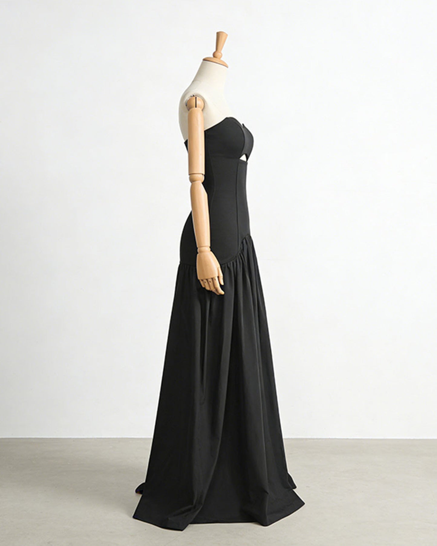 Black Strapless Cutout Ruched Maxi Dress