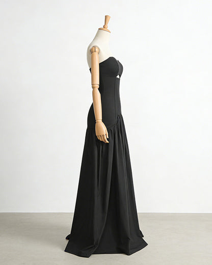 Black Strapless Cutout Ruched Maxi Dress