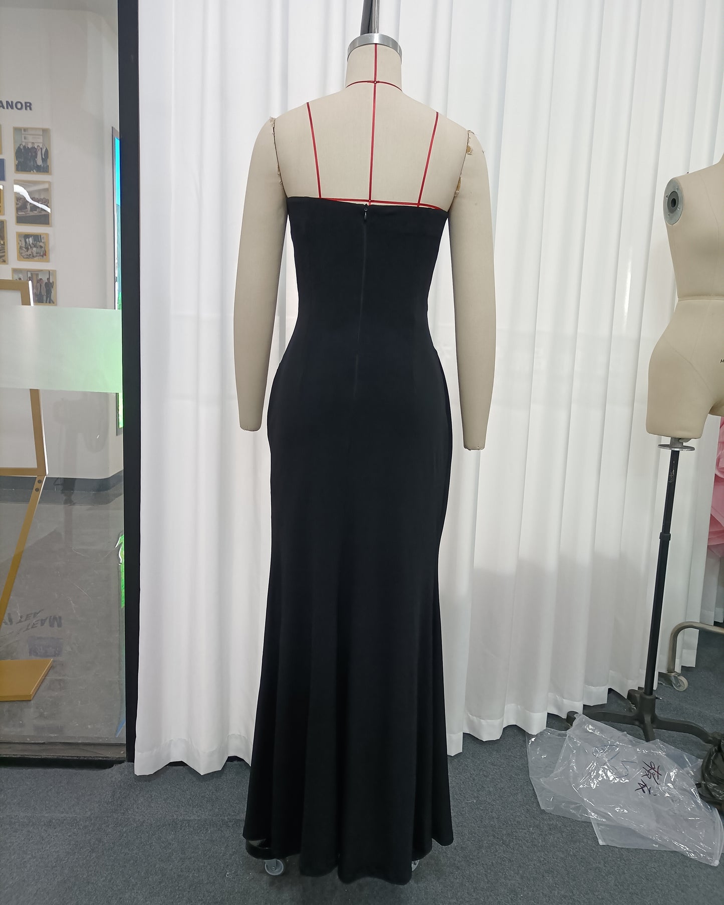 Black Strapless Embroidered Ruched Mermaid Gown