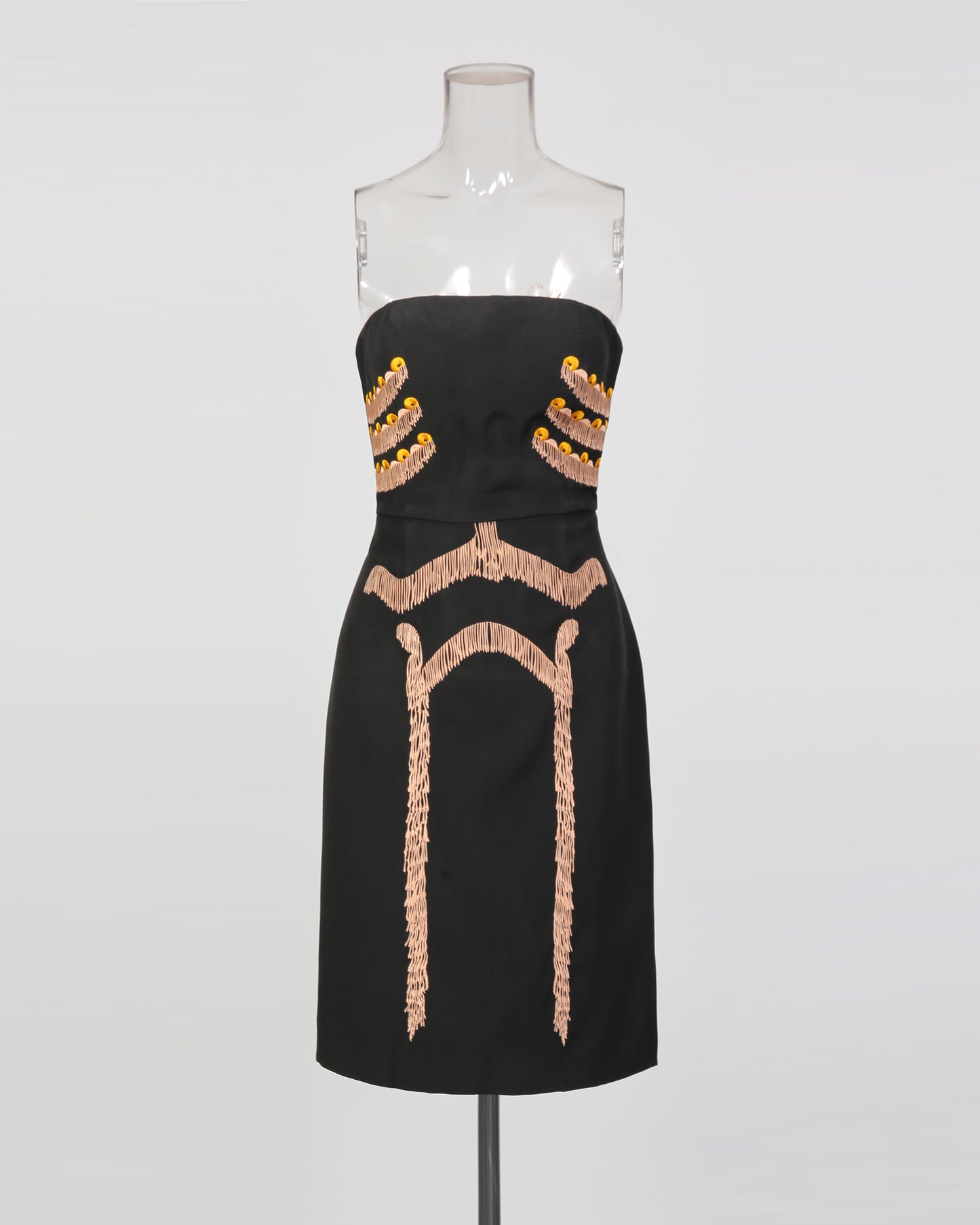 Black Strapless Fringe Embellished Mini Dress