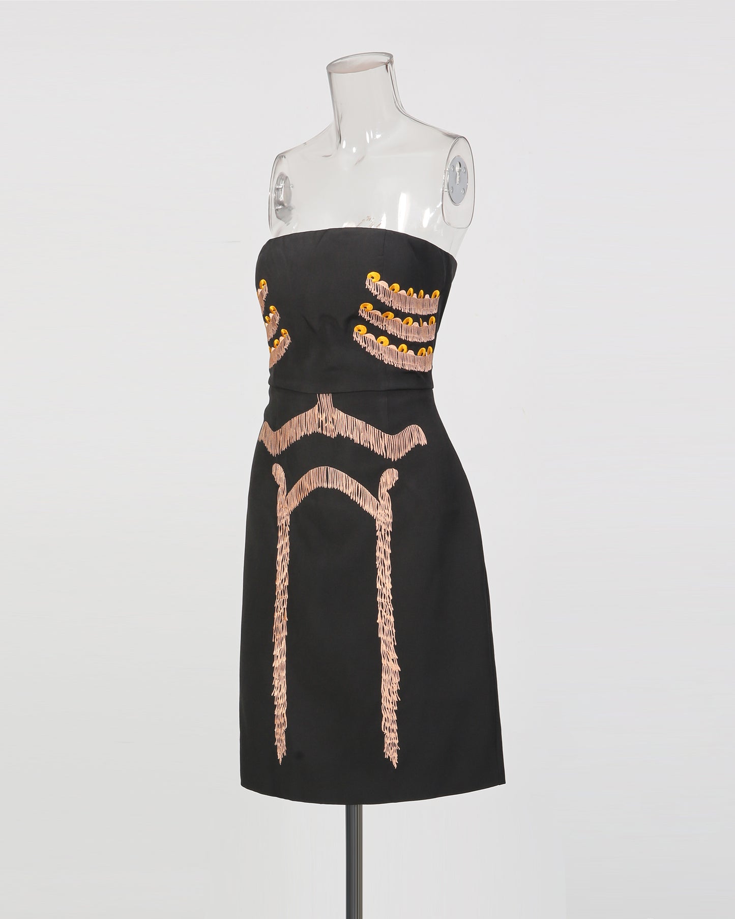 Black Strapless Fringe Embellished Mini Dress