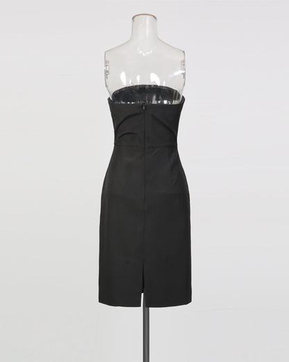 Black Strapless Fringe Embellished Mini Dress