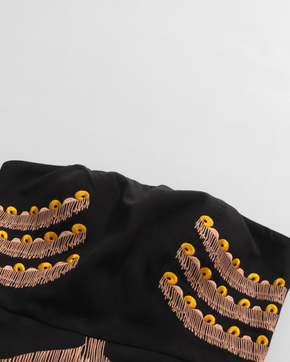 Black Strapless Fringe Embellished Mini Dress