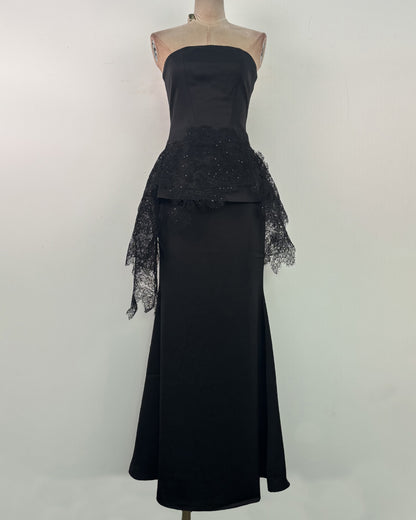 Black Strapless Lace Rhinestone Set