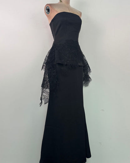 Black Strapless Lace Rhinestone Set