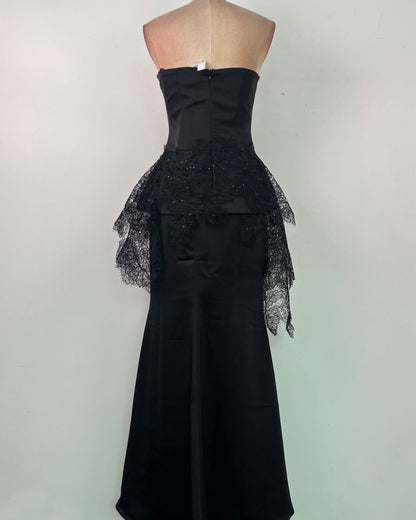 Black Strapless Lace Rhinestone Set
