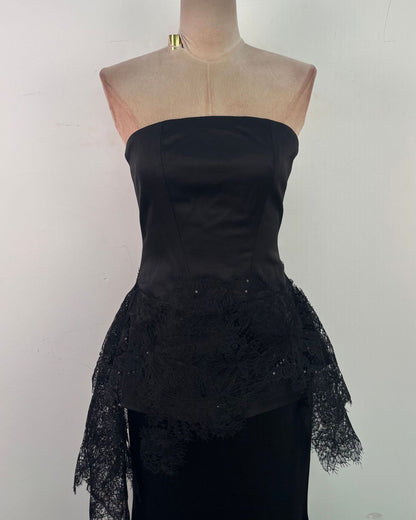 Black Strapless Lace Rhinestone Set