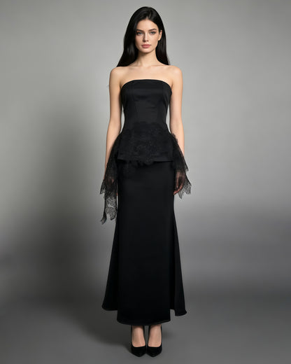 Black Strapless Lace Rhinestone Set