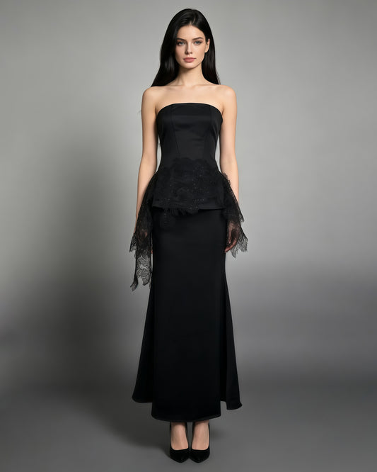 Black Strapless Lace Rhinestone Set