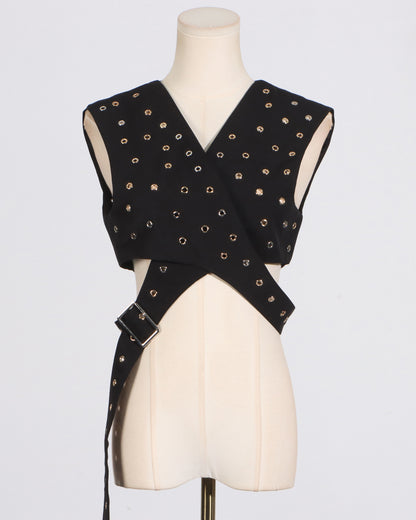 Black Studded Buckle Wrap Vest