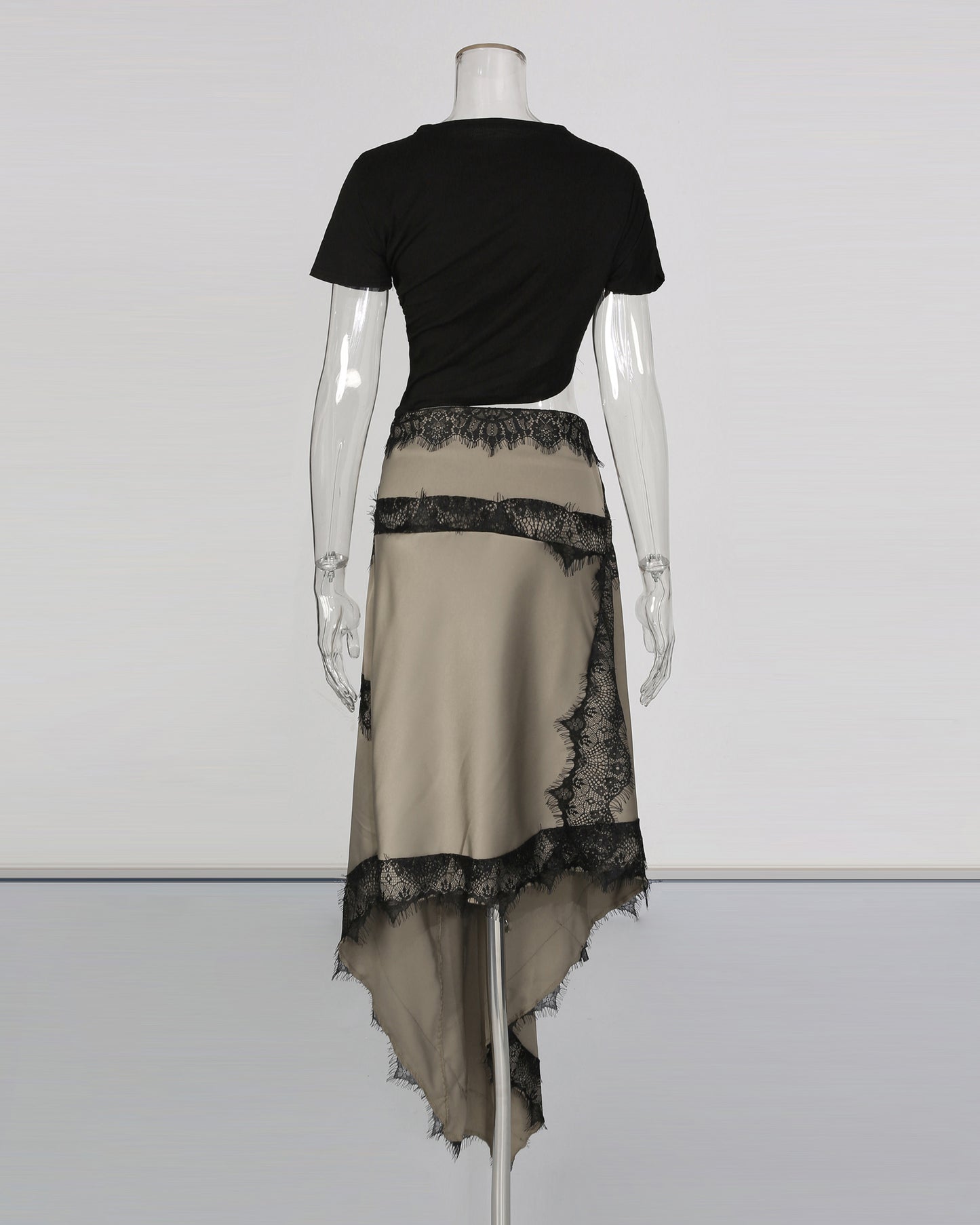 Black Top Beige Asymmetric Lace Dress