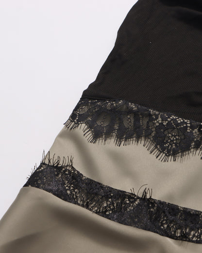 Black Top Beige Asymmetric Lace Dress