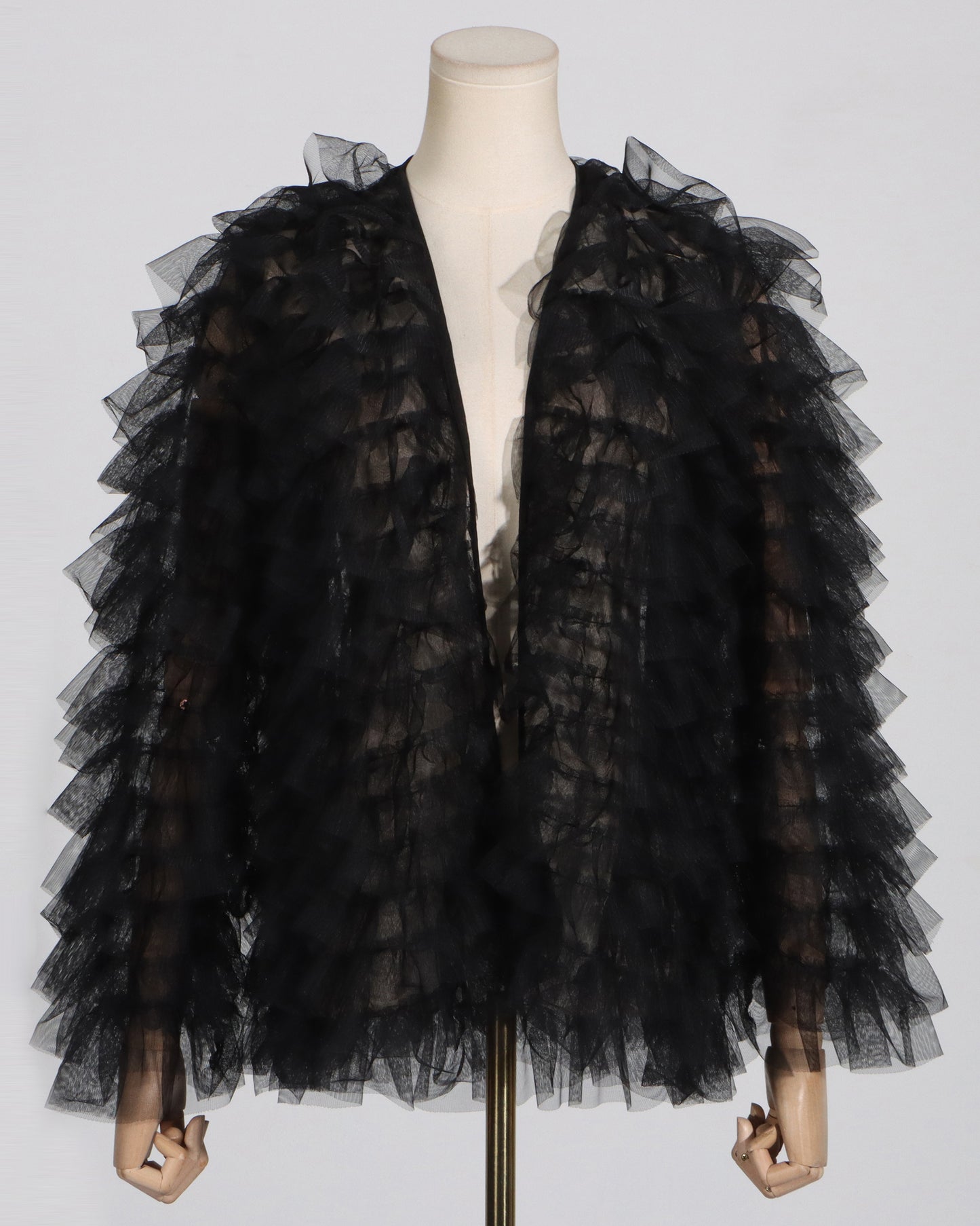 Black Tulle Ruffled Open Front Jacket