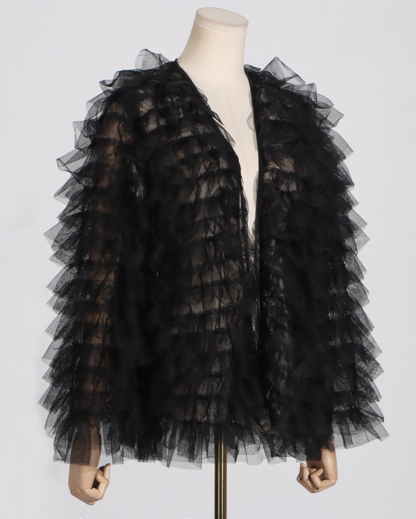 Black Tulle Ruffled Open Front Jacket