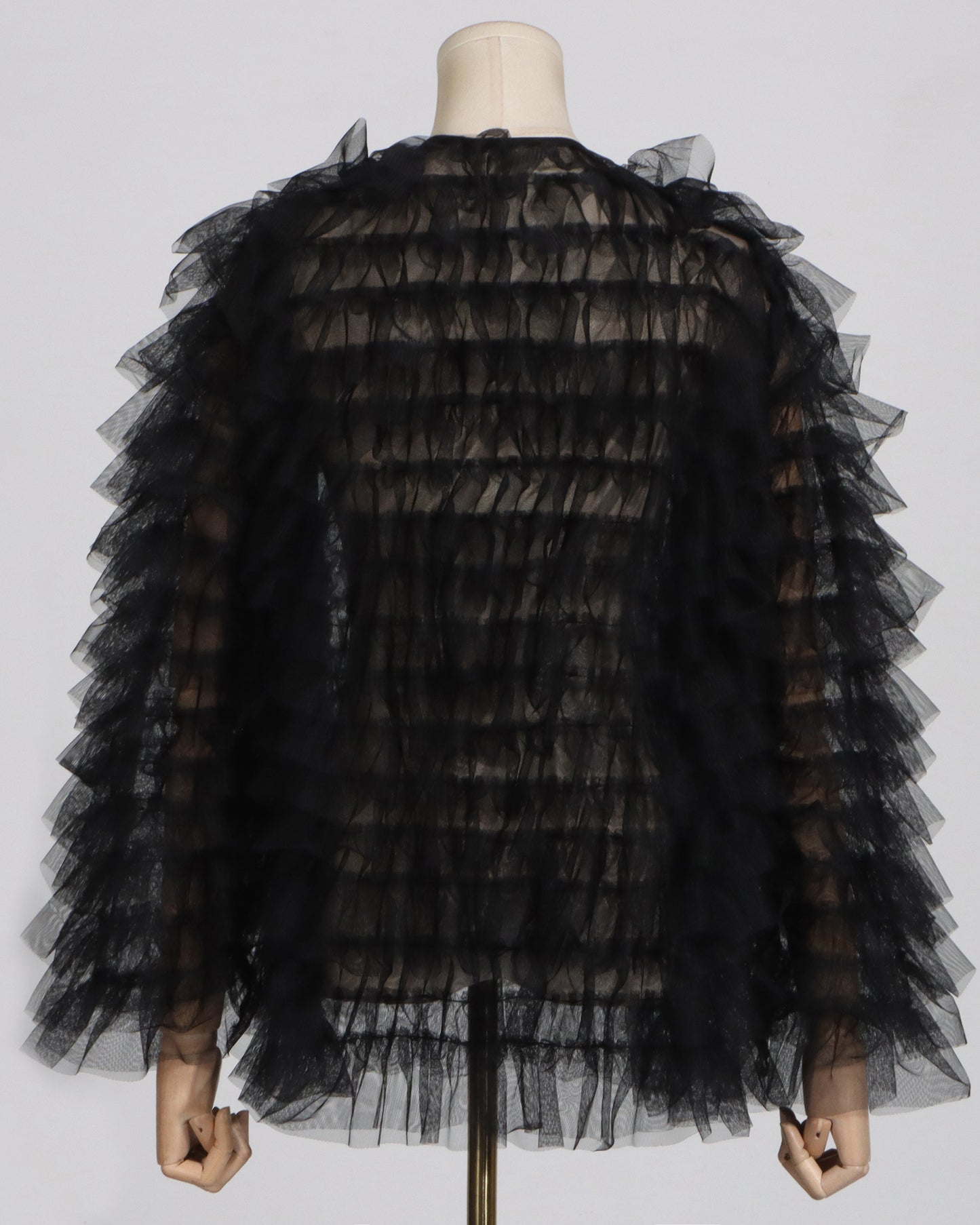 Black Tulle Ruffled Open Front Jacket