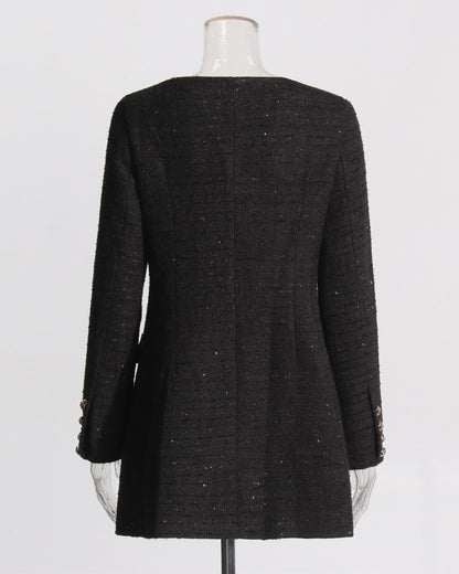Black Tweed Double-Breasted Blazer Dress
