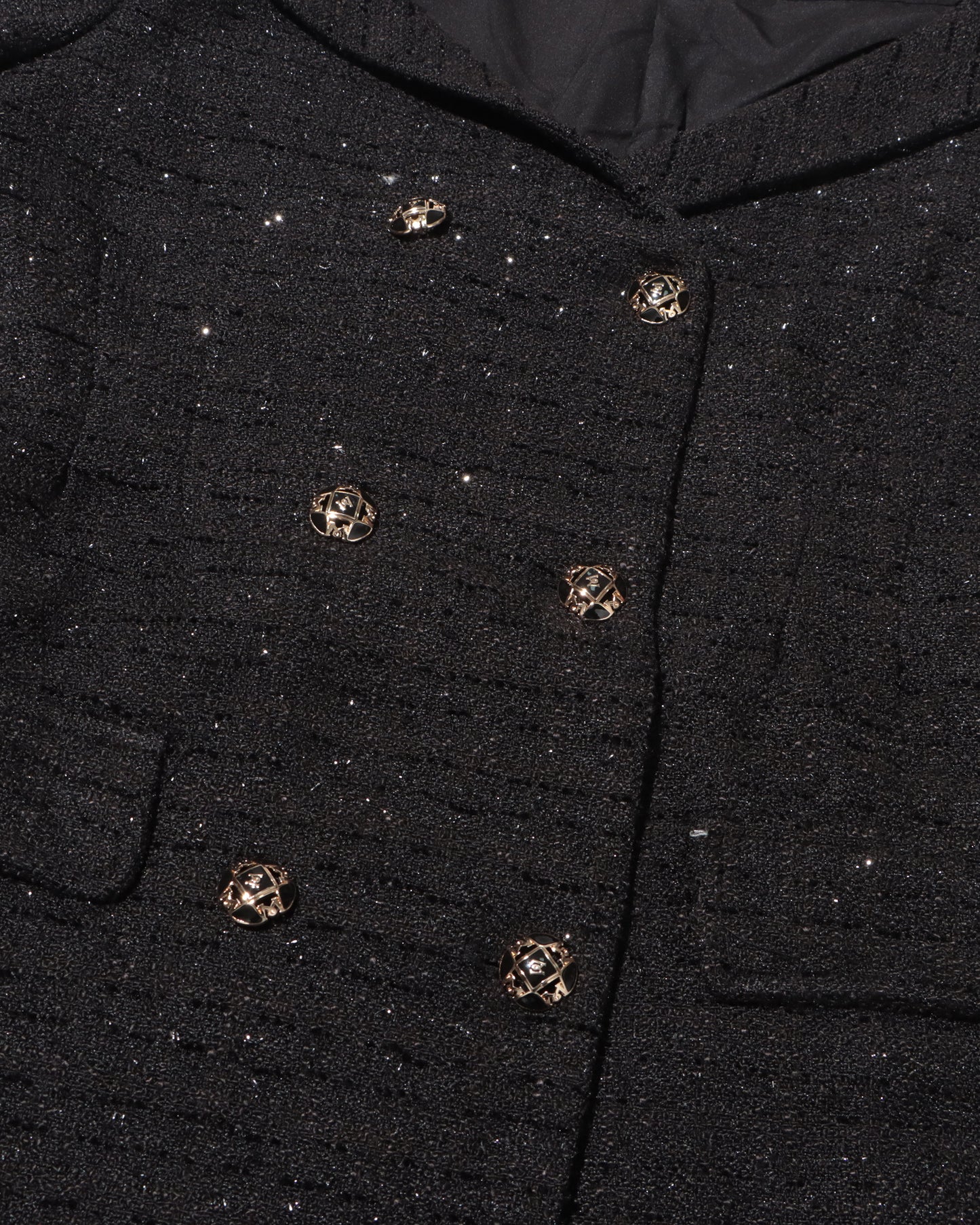 Black Tweed Double-Breasted Blazer Dress