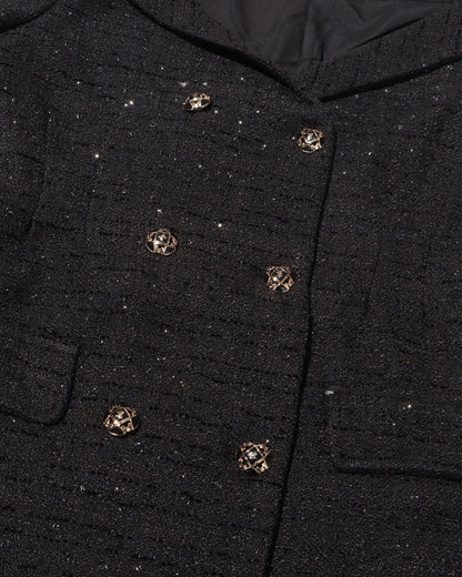 Black Tweed Double-Breasted Blazer Dress