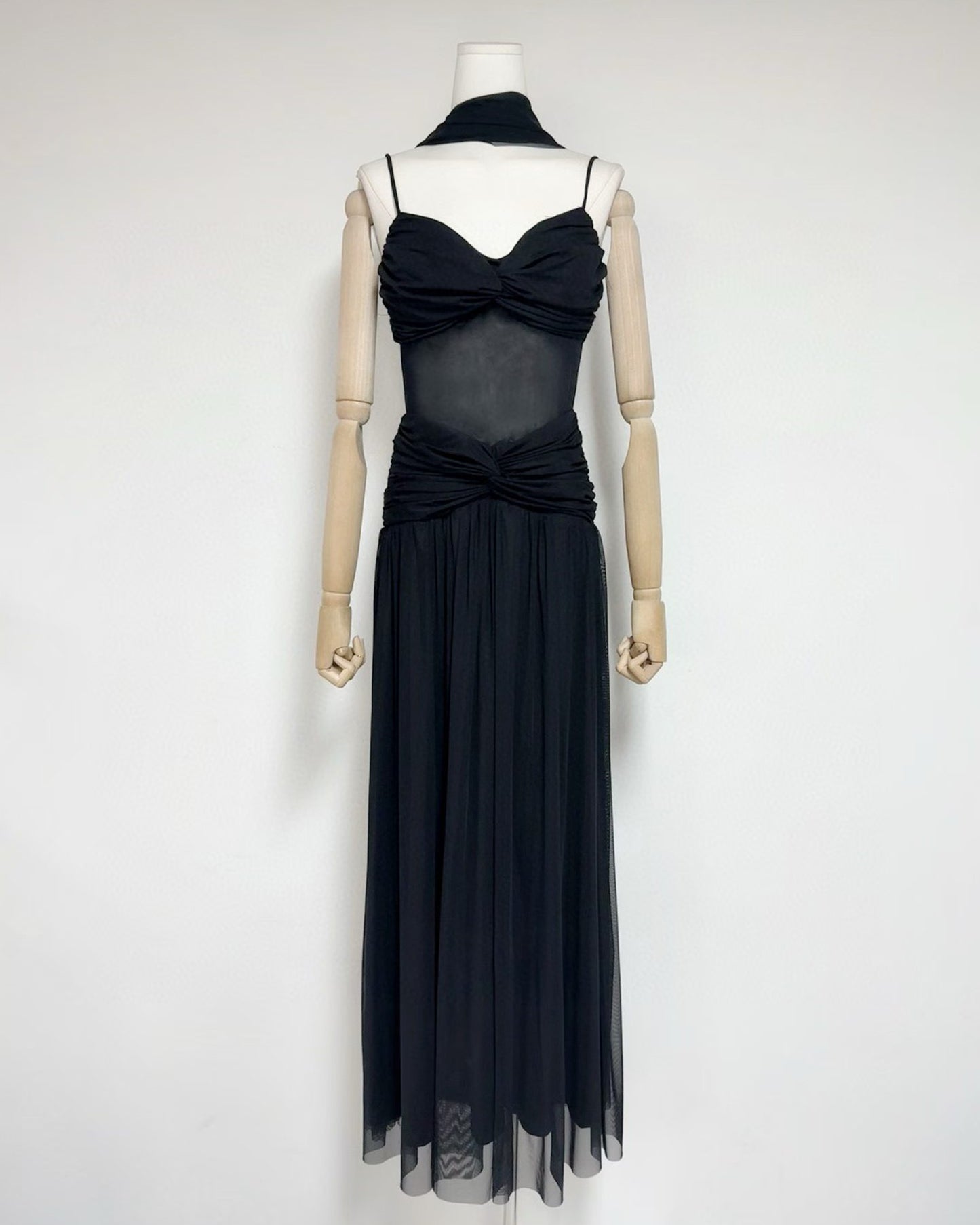 Black Twist Knot Mesh Maxi Dress