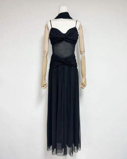 Black Twist Knot Mesh Maxi Dress