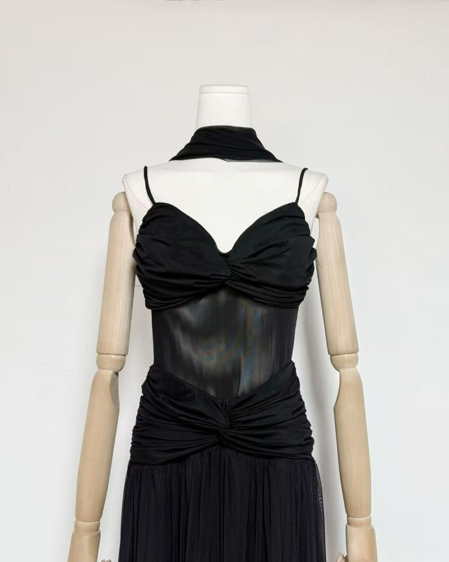 Black Twist Knot Mesh Maxi Dress