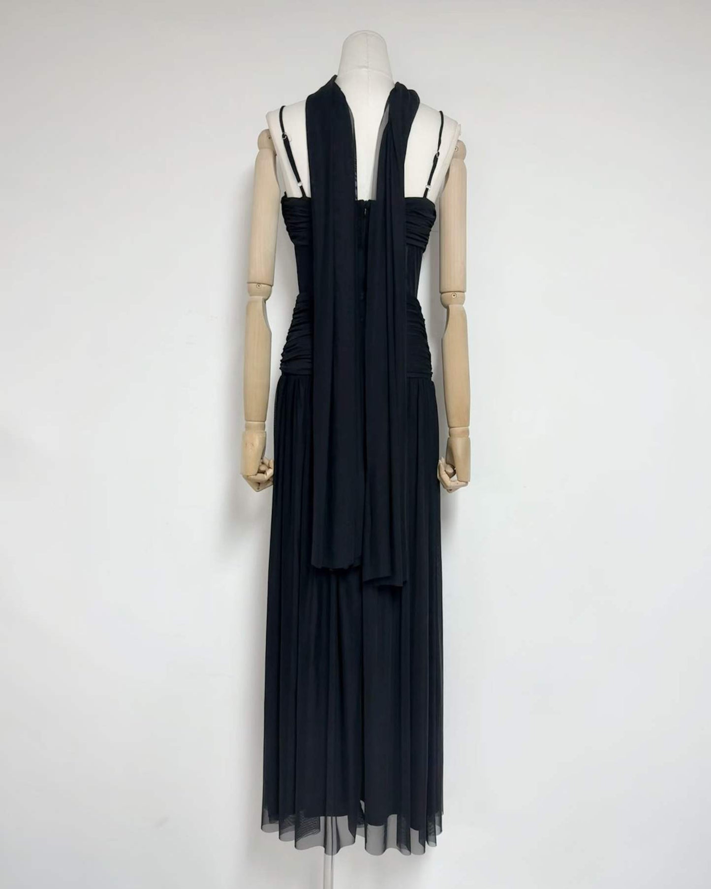 Black Twist Knot Mesh Maxi Dress