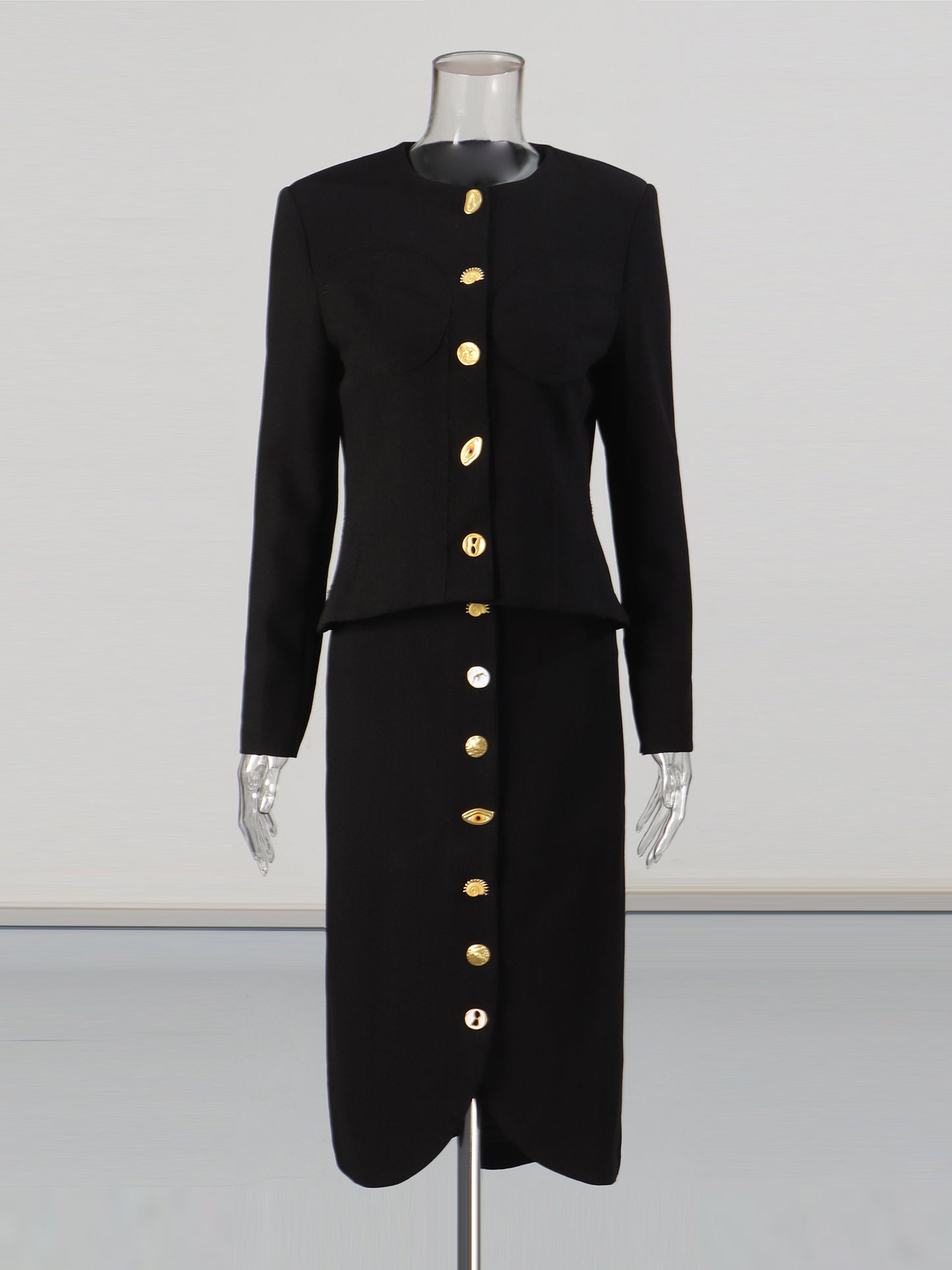 Black Two-Piece Set with Gold Statement Button Detailing