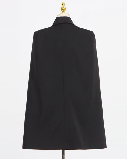 Black V-Neck Waist Cinched Cape Jacket