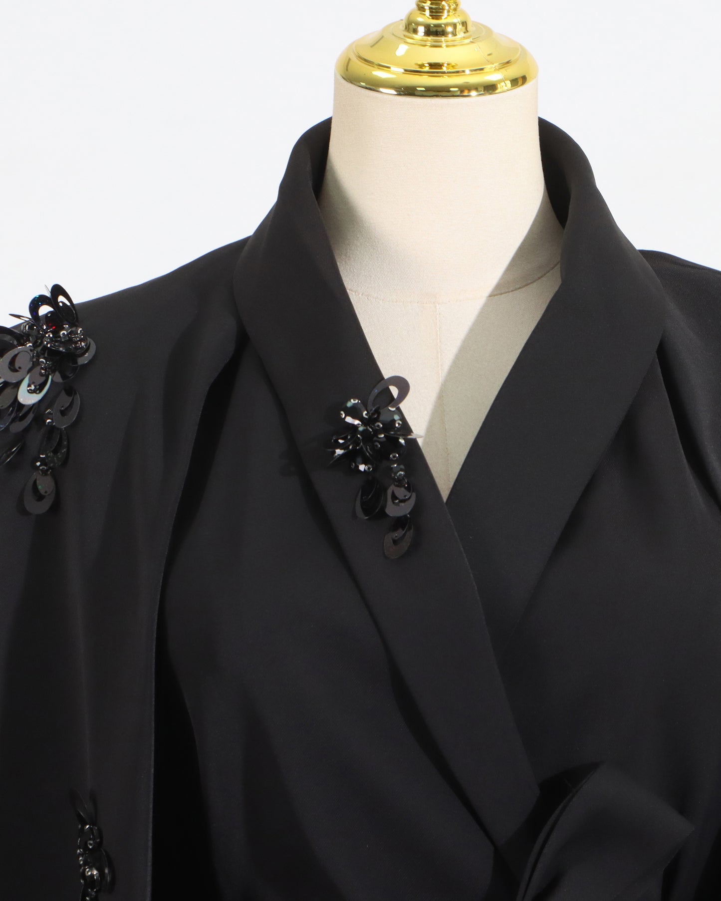 Black V-Neck Waist Cinched Cape Jacket