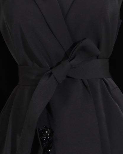 Black V-Neck Waist Cinched Cape Jacket