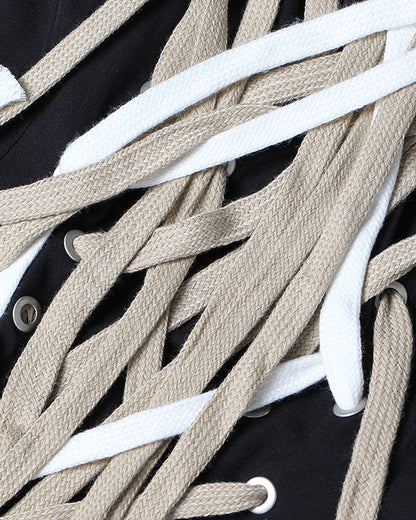 Black V-neck Lace-Up Mini Dress