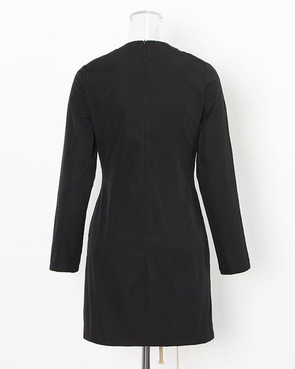 Black V-neck Lace-Up Mini Dress