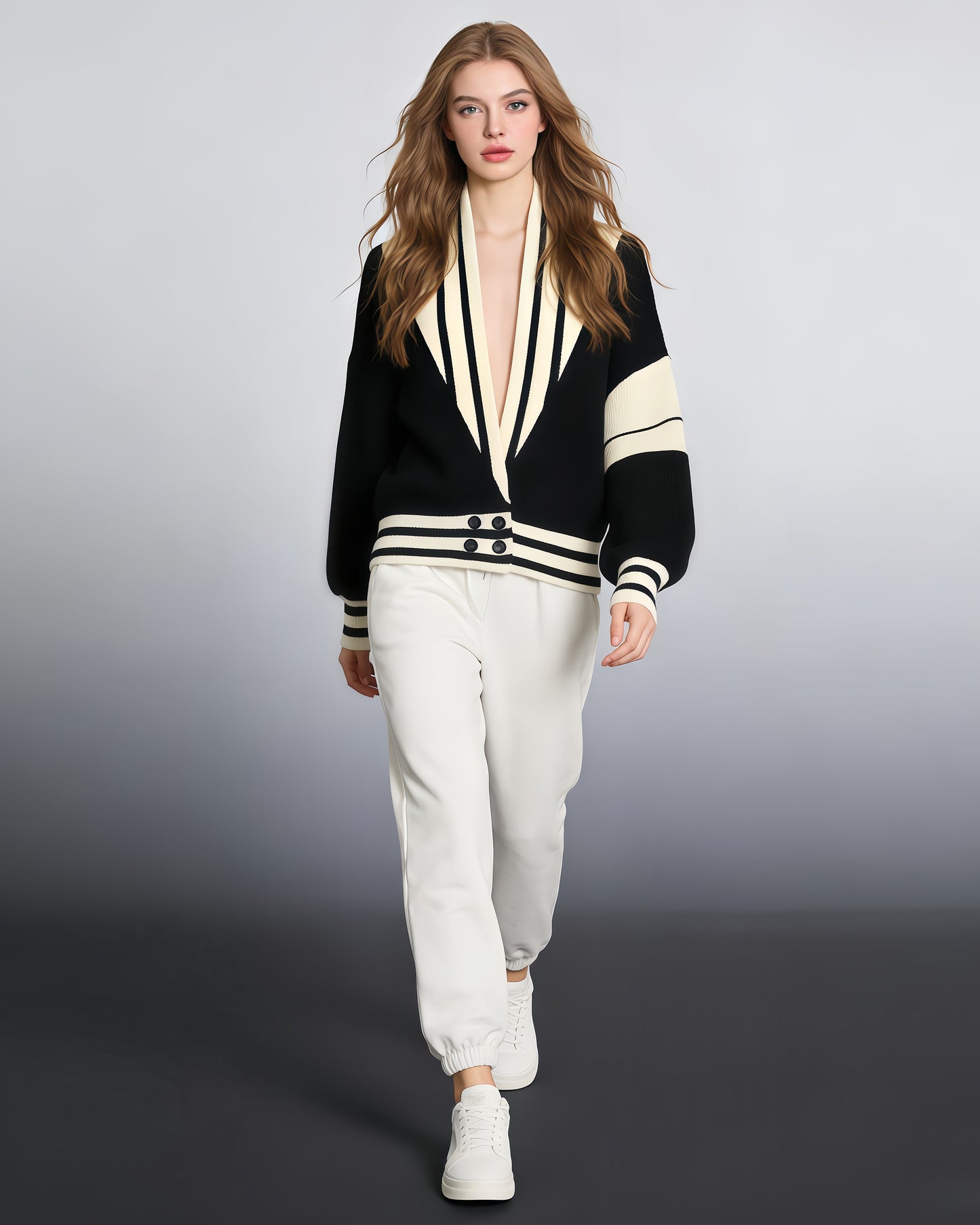 Black Varsity Stripe Knit Cardigan