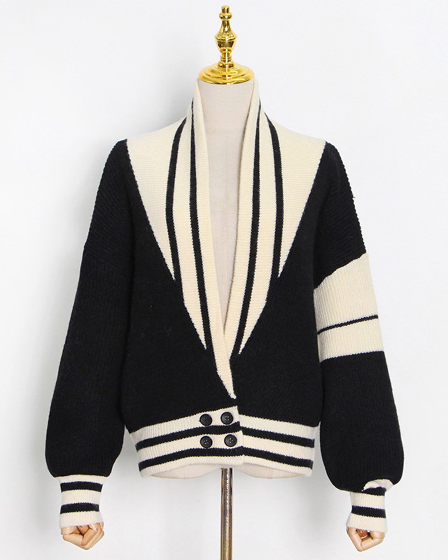 Black Varsity Stripe Knit Cardigan