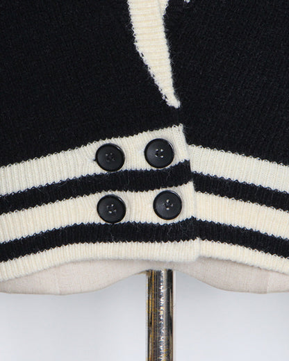 Black Varsity Stripe Knit Cardigan