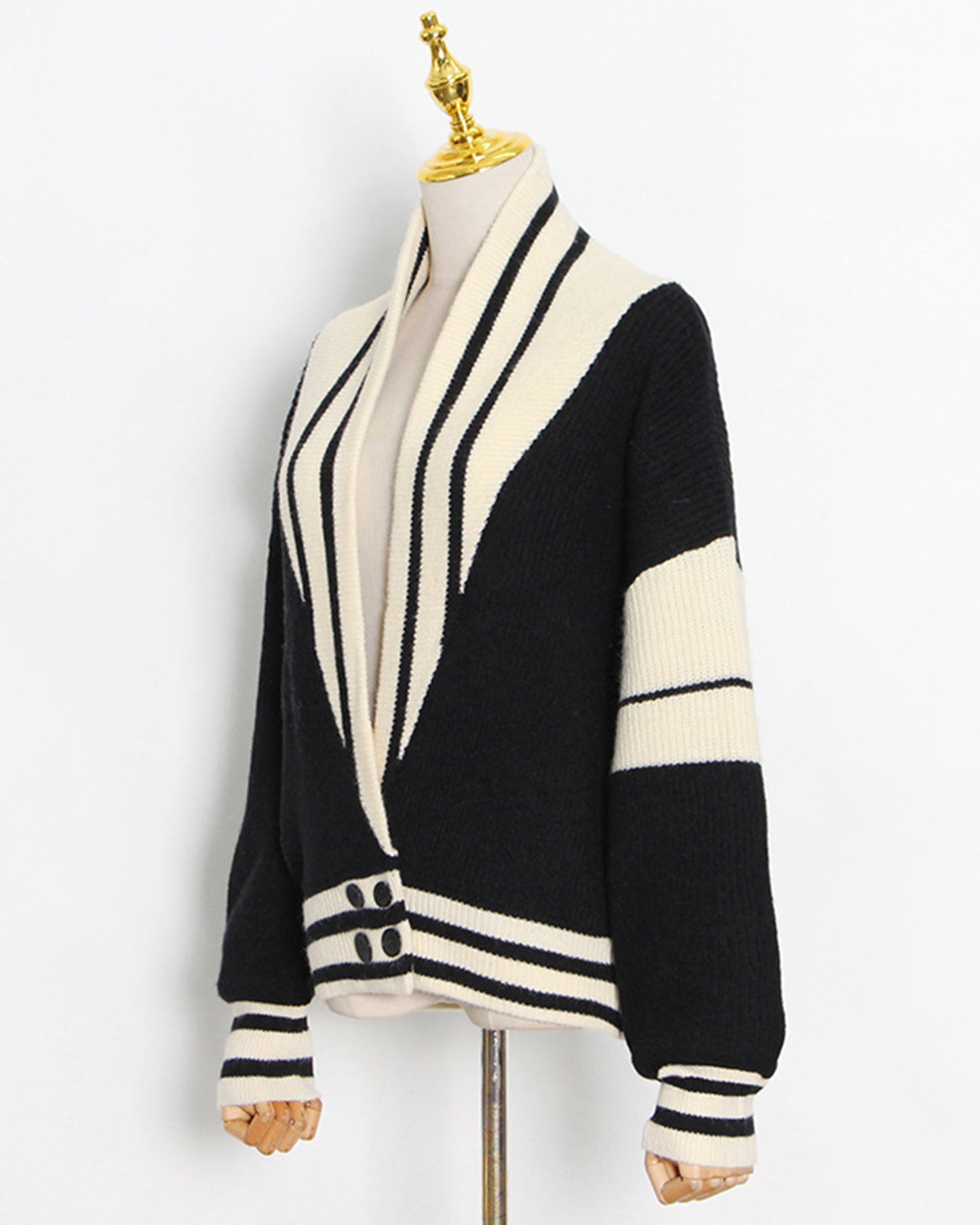 Black Varsity Stripe Knit Cardigan