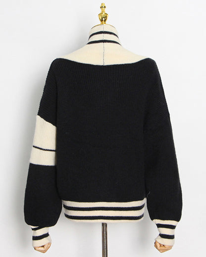 Black Varsity Stripe Knit Cardigan