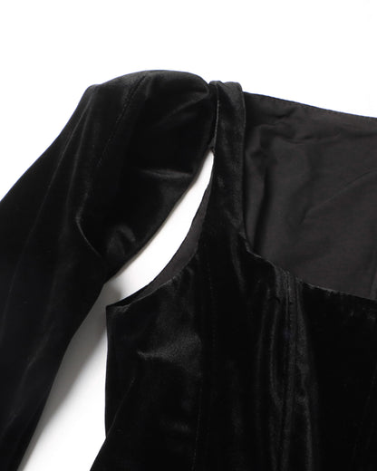 Black Velvet Maxi Dress with Square Neck