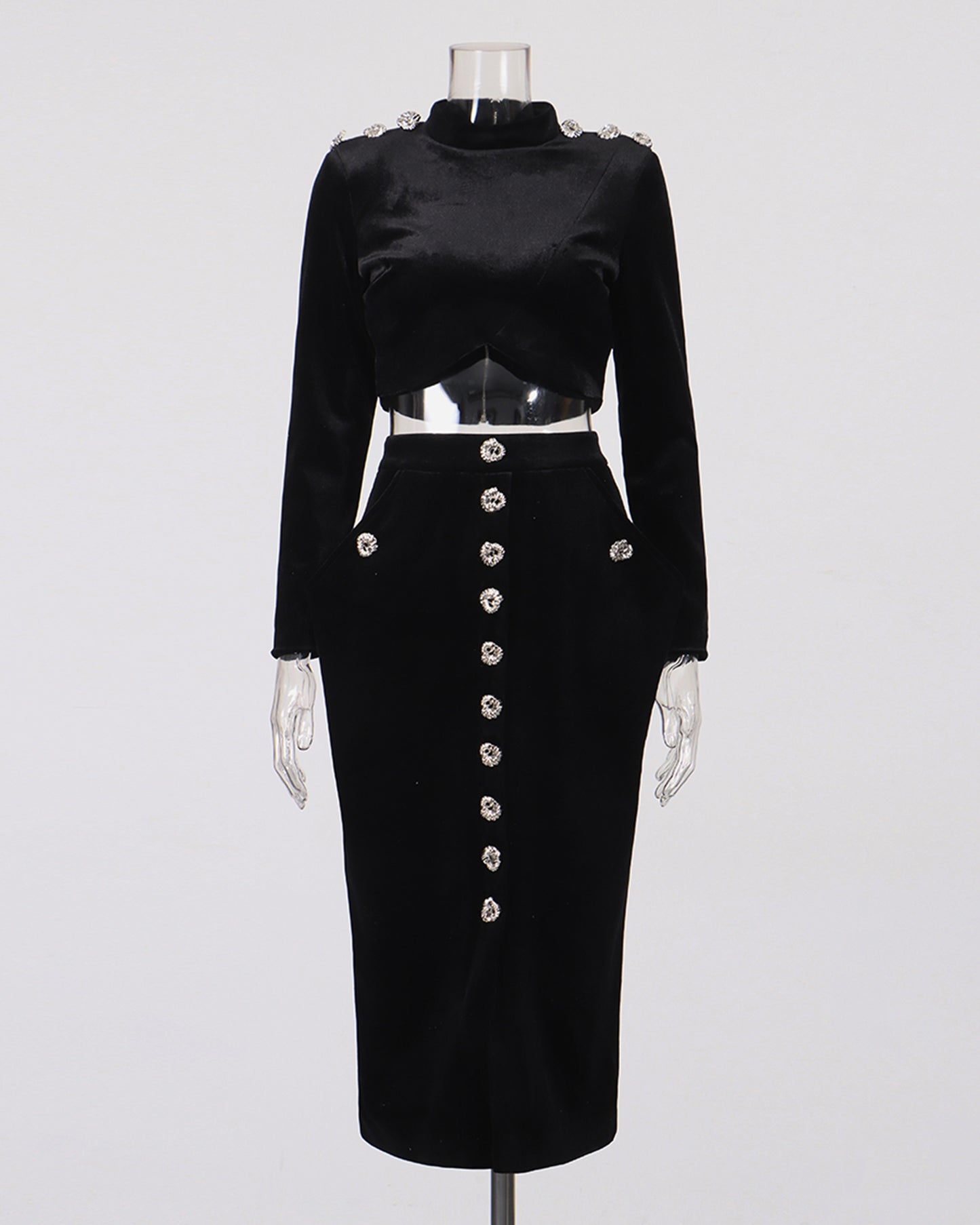 Black Velvet Rhinestone 2-Piece Set