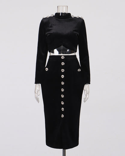 Black Velvet Rhinestone 2-Piece Set