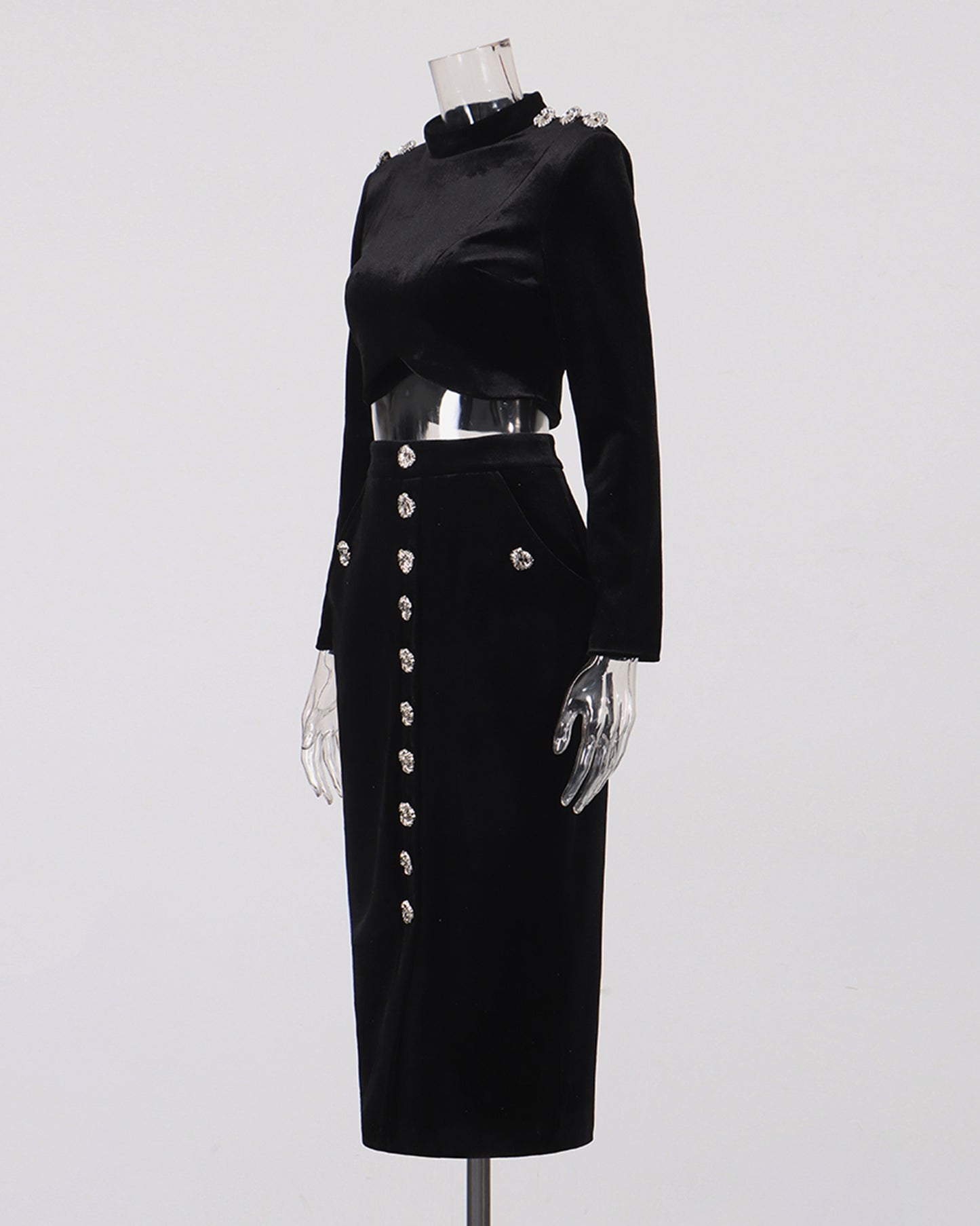 Black Velvet Rhinestone 2-Piece Set