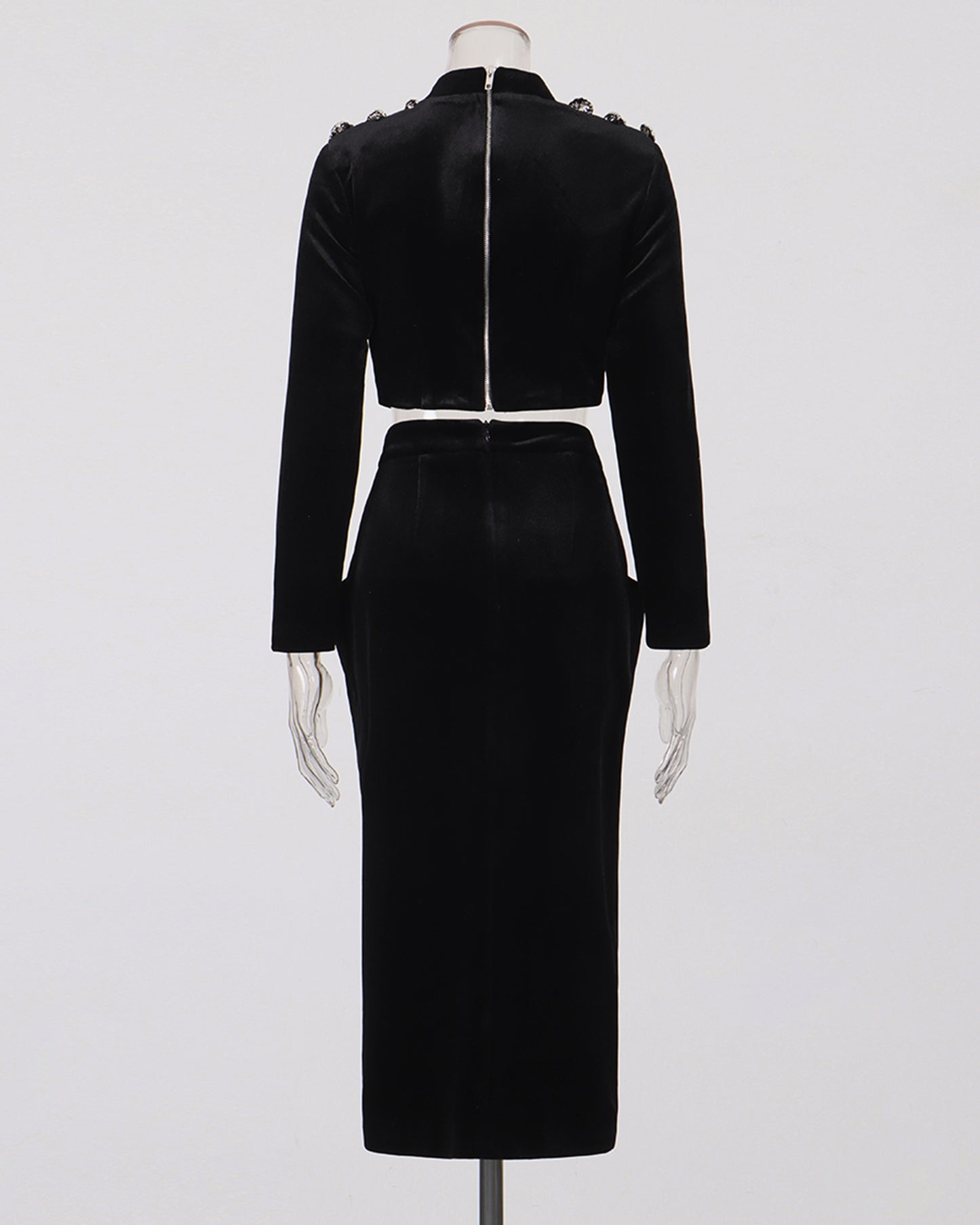 Black Velvet Rhinestone 2-Piece Set