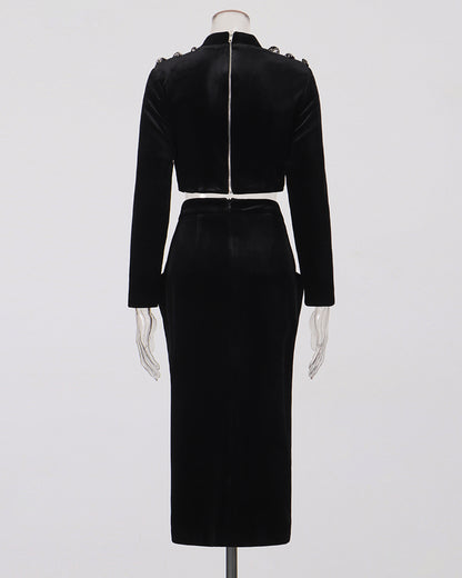 Black Velvet Rhinestone 2-Piece Set