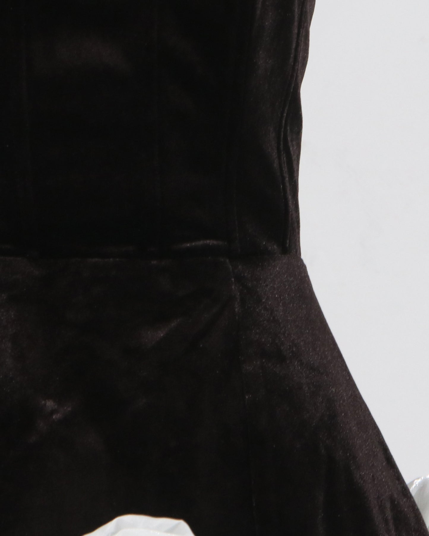 Black Velvet Strapless Dress with White Rose Trim