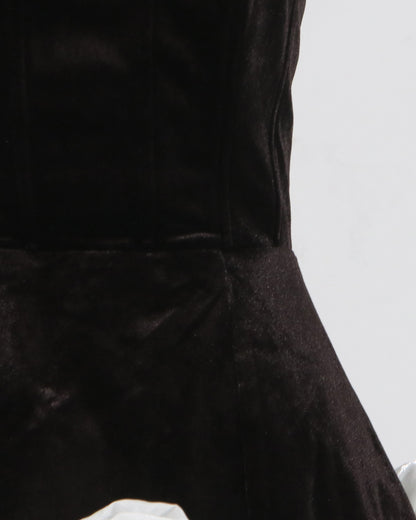 Black Velvet Strapless Dress with White Rose Trim