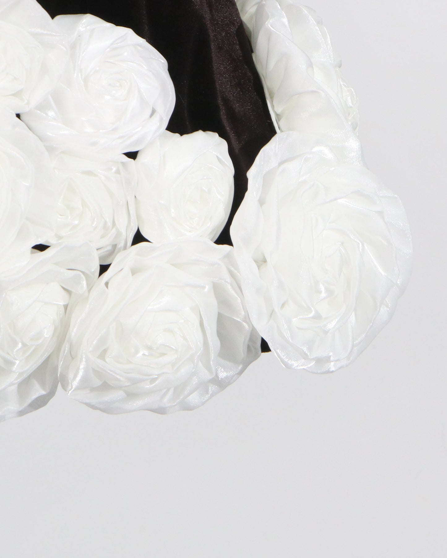 Black Velvet Strapless Dress with White Rose Trim